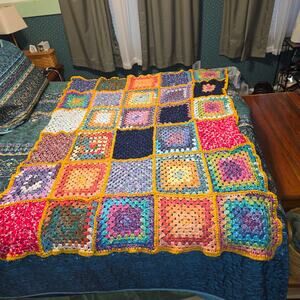 HANDMADE BY ME 48" X 58" GRANNY SQUARE CROCHETED BLANKET